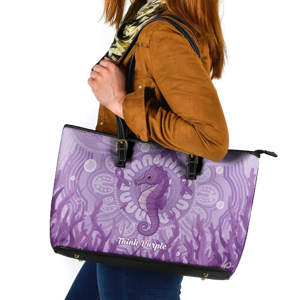 Australia Epilepsy Awareness Leather Tote Bag Seahorse Think Purple Ribbon Aboriginal - Aussie Hoodie