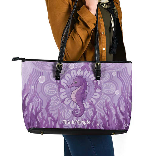 Australia Epilepsy Awareness Leather Tote Bag Seahorse Think Purple Ribbon Aboriginal - Aussie Hoodie