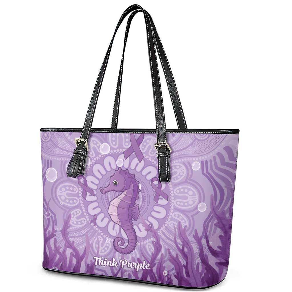 Australia Epilepsy Awareness Leather Tote Bag Seahorse Think Purple Ribbon Aboriginal - Aussie Hoodie