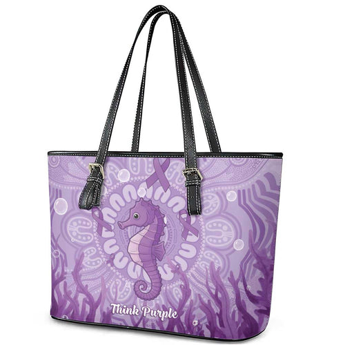 Australia Epilepsy Awareness Leather Tote Bag Seahorse Think Purple Ribbon Aboriginal - Aussie Hoodie