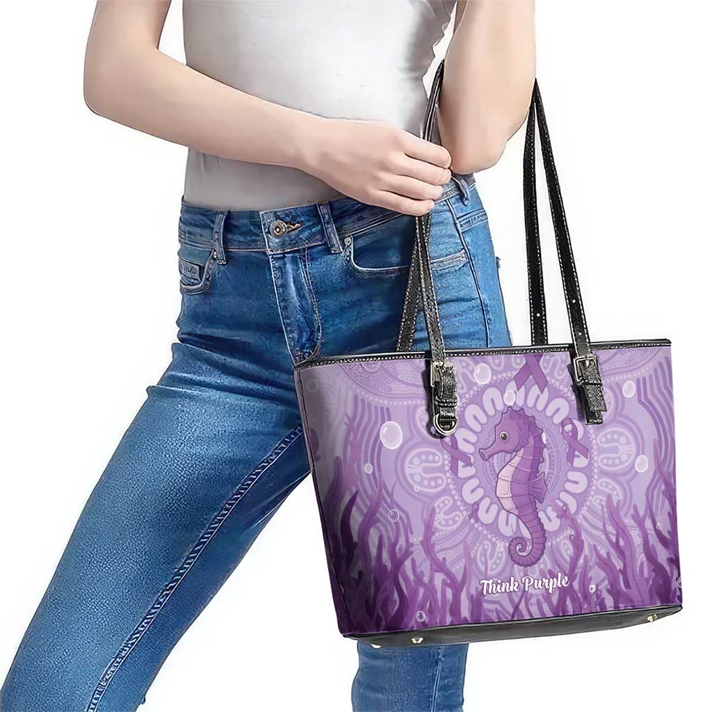 Australia Epilepsy Awareness Leather Tote Bag Seahorse Think Purple Ribbon Aboriginal - Aussie Hoodie