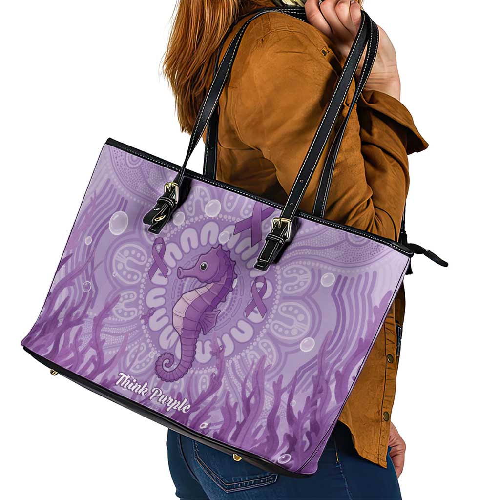 Australia Epilepsy Awareness Leather Tote Bag Seahorse Think Purple Ribbon Aboriginal - Aussie Hoodie