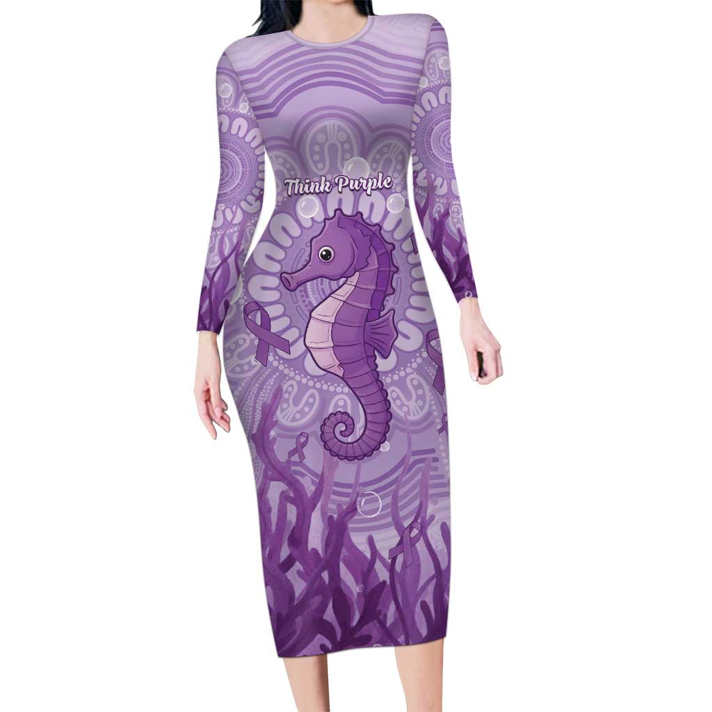 Australia Epilepsy Awareness Long Sleeve Bodycon Dress Seahorse Think Purple Ribbon Aboriginal - Aussie Hoodie