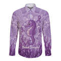 Australia Epilepsy Awareness Long Sleeve Button Shirt Seahorse Think Purple Ribbon Aboriginal - Aussie Hoodie