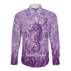 Australia Epilepsy Awareness Long Sleeve Button Shirt Seahorse Think Purple Ribbon Aboriginal - Aussie Hoodie