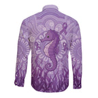 Australia Epilepsy Awareness Long Sleeve Button Shirt Seahorse Think Purple Ribbon Aboriginal - Aussie Hoodie