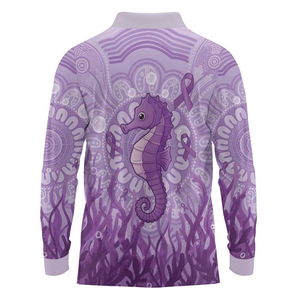 Australia Epilepsy Awareness Long Sleeve Polo Shirt Seahorse Think Purple Ribbon Aboriginal - Aussie Hoodie