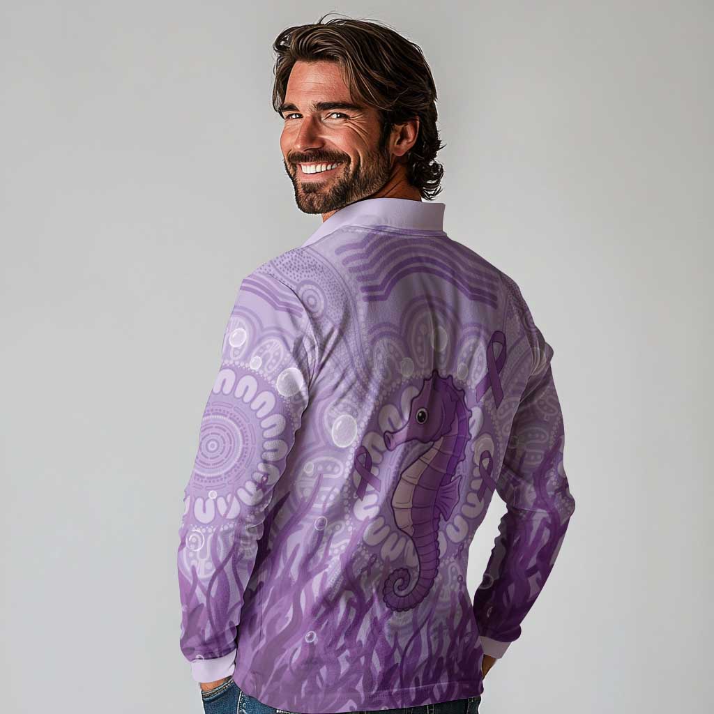 Australia Epilepsy Awareness Long Sleeve Polo Shirt Seahorse Think Purple Ribbon Aboriginal - Aussie Hoodie