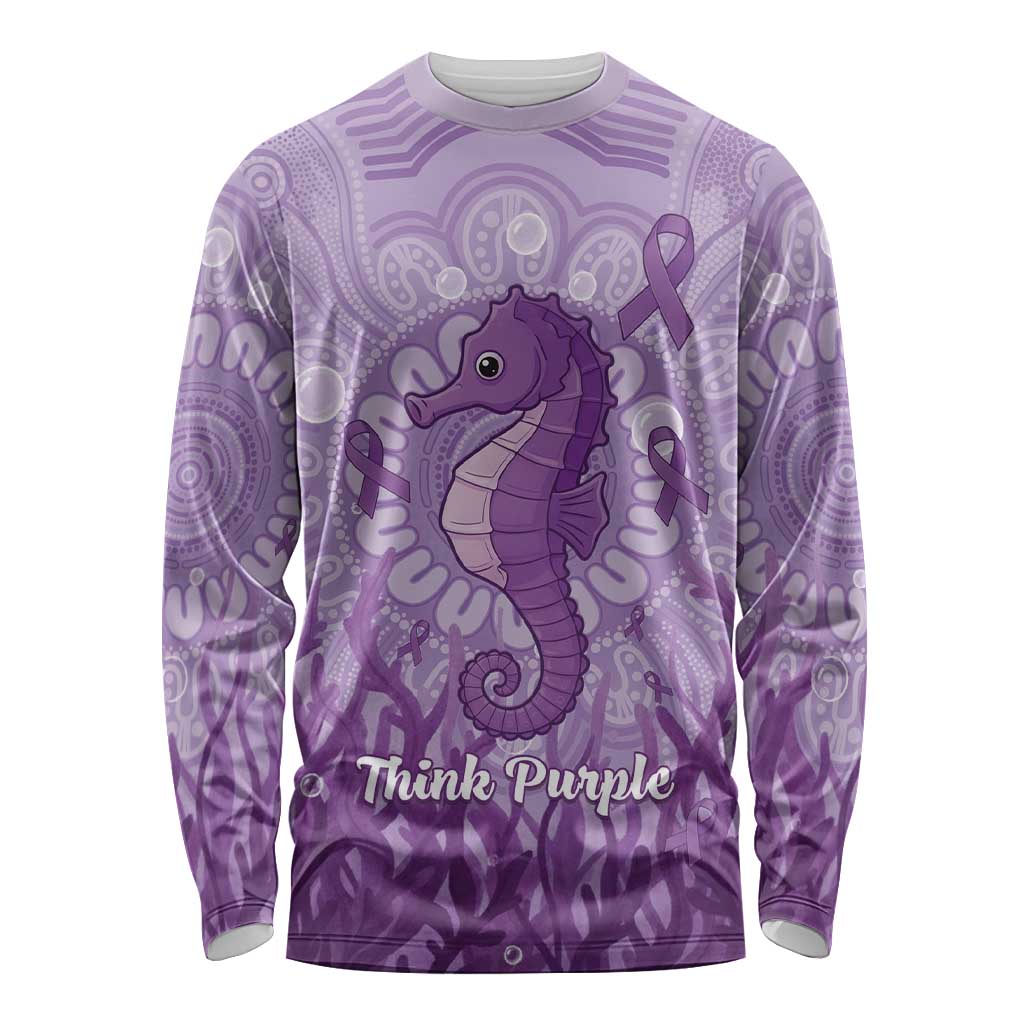 Australia Epilepsy Awareness Long Sleeve Shirt Seahorse Think Purple Ribbon Aboriginal - Aussie Hoodie