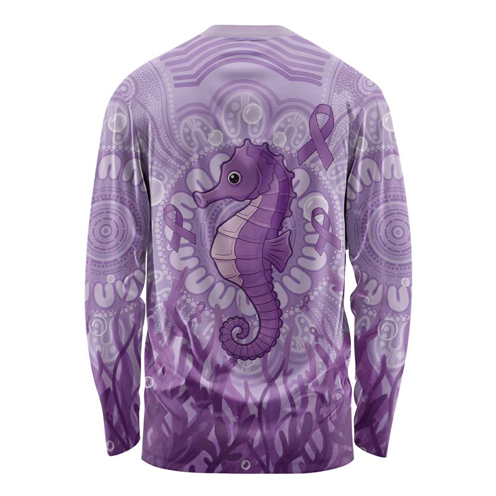 Australia Epilepsy Awareness Long Sleeve Shirt Seahorse Think Purple Ribbon Aboriginal - Aussie Hoodie