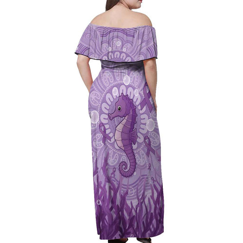 Australia Epilepsy Awareness Off Shoulder Maxi Dress Seahorse Think Purple Ribbon Aboriginal - Aussie Hoodie