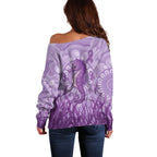 Australia Epilepsy Awareness Off Shoulder Sweater Seahorse Think Purple Ribbon Aboriginal - Aussie Hoodie