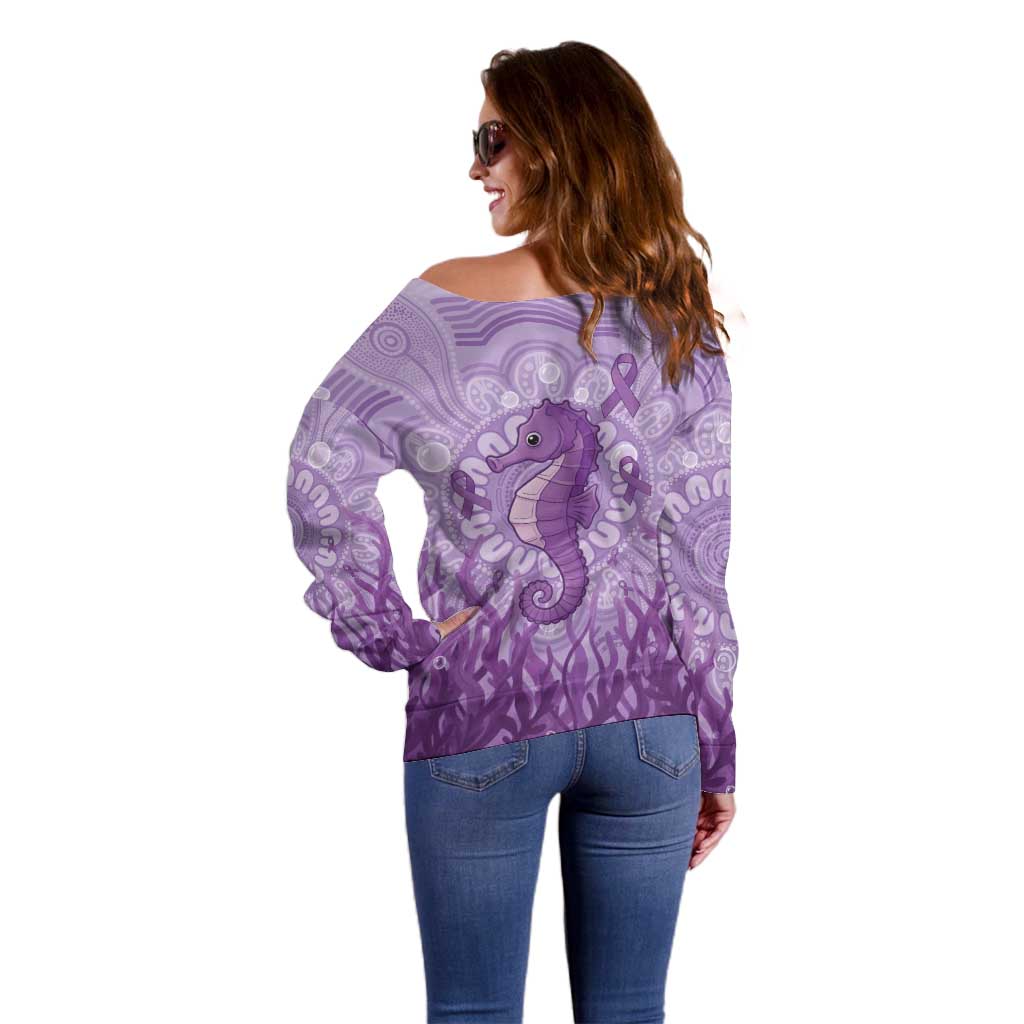 Australia Epilepsy Awareness Off Shoulder Sweater Seahorse Think Purple Ribbon Aboriginal - Aussie Hoodie