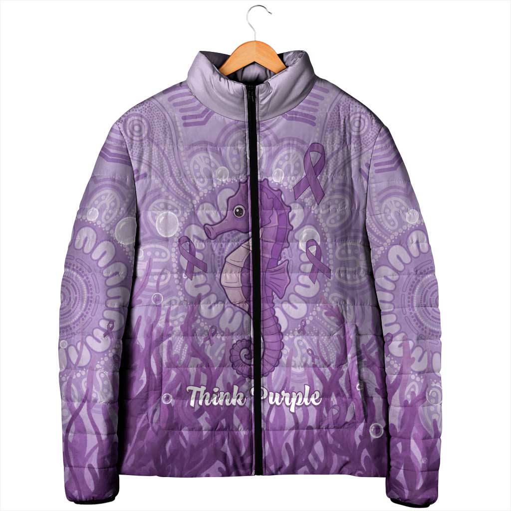 Australia Epilepsy Awareness Padded Jacket Seahorse Think Purple Ribbon Aboriginal - Aussie Hoodie