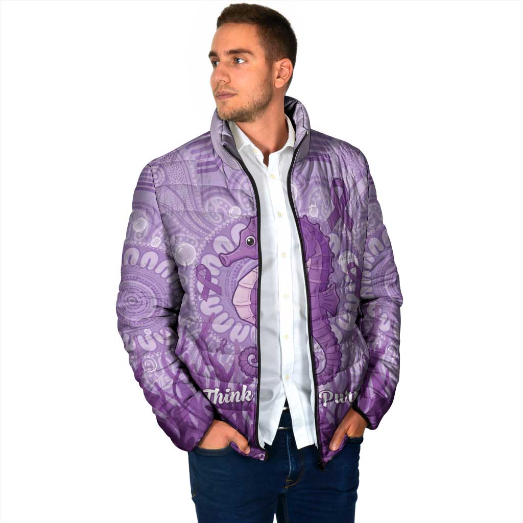 Australia Epilepsy Awareness Padded Jacket Seahorse Think Purple Ribbon Aboriginal - Aussie Hoodie