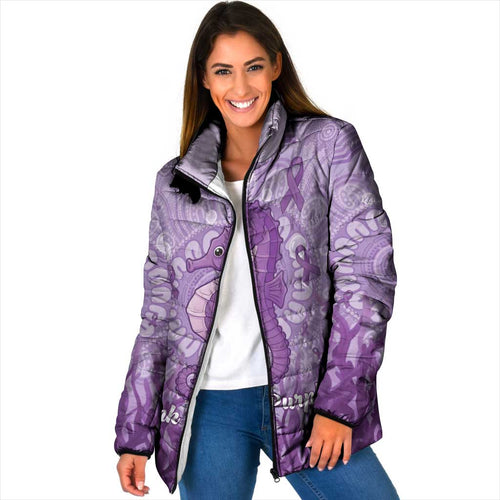 Australia Epilepsy Awareness Padded Jacket Seahorse Think Purple Ribbon Aboriginal - Aussie Hoodie