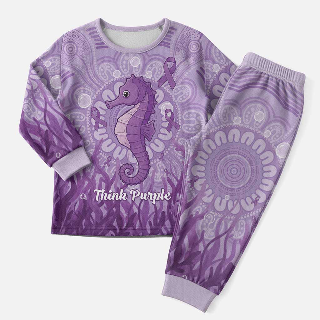 Australia Epilepsy Awareness Christmas Pajama Set Seahorse Think Purple Ribbon Aboriginal - Aussie Hoodie