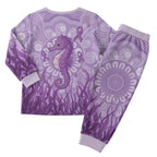 Australia Epilepsy Awareness Christmas Pajama Set Seahorse Think Purple Ribbon Aboriginal - Aussie Hoodie