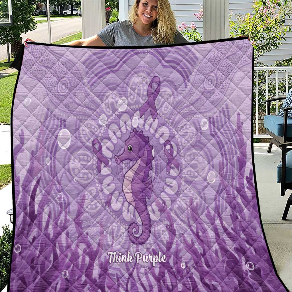 Australia Epilepsy Awareness Quilt Seahorse Think Purple Ribbon Aboriginal - Aussie Hoodie
