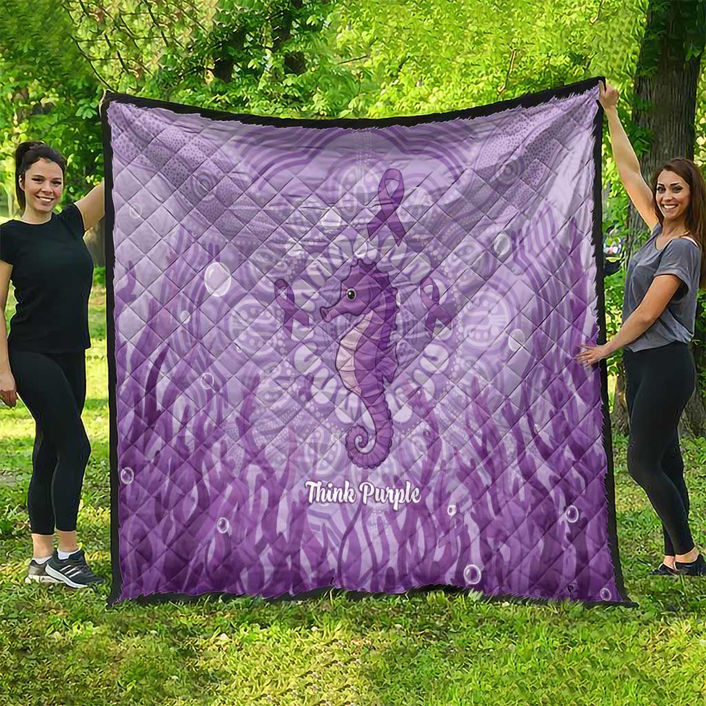 Australia Epilepsy Awareness Quilt Seahorse Think Purple Ribbon Aboriginal - Aussie Hoodie