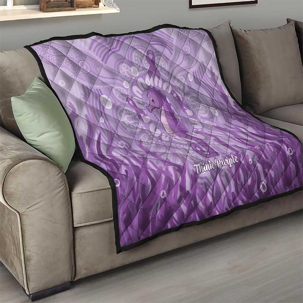 Australia Epilepsy Awareness Quilt Seahorse Think Purple Ribbon Aboriginal - Aussie Hoodie