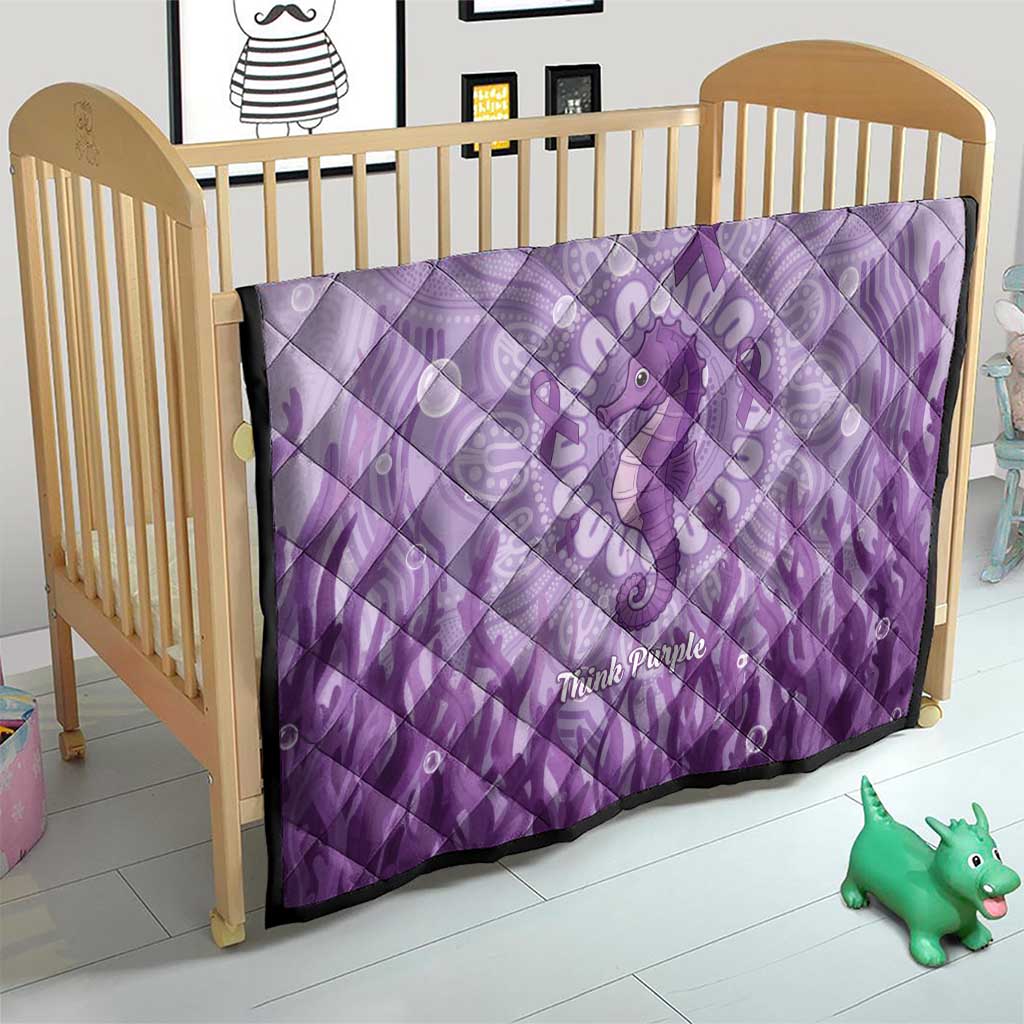 Australia Epilepsy Awareness Quilt Seahorse Think Purple Ribbon Aboriginal - Aussie Hoodie