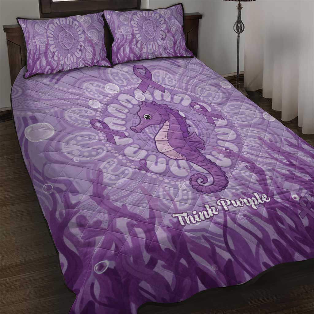 Australia Epilepsy Awareness Quilt Bed Set Seahorse Think Purple Ribbon Aboriginal - Aussie Hoodie