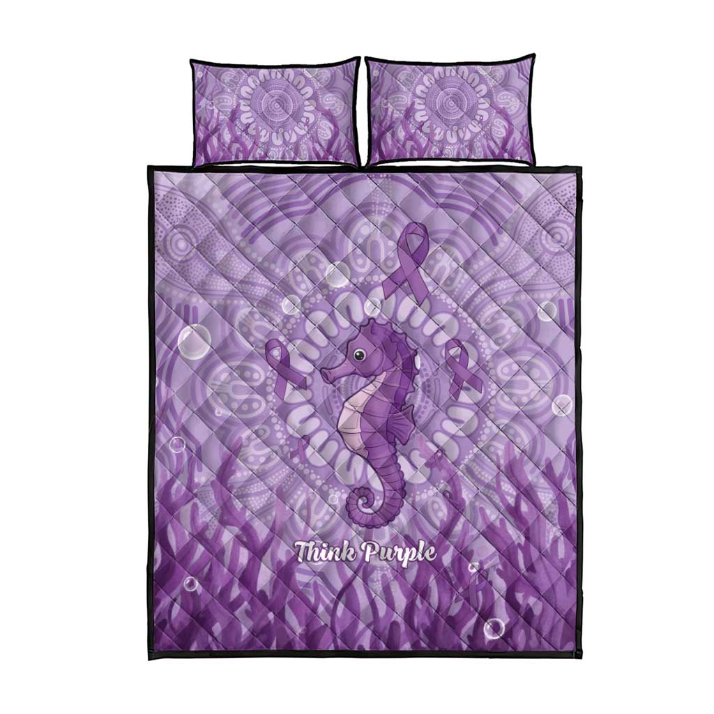 Australia Epilepsy Awareness Quilt Bed Set Seahorse Think Purple Ribbon Aboriginal - Aussie Hoodie