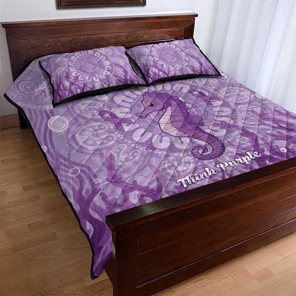 Australia Epilepsy Awareness Quilt Bed Set Seahorse Think Purple Ribbon Aboriginal - Aussie Hoodie