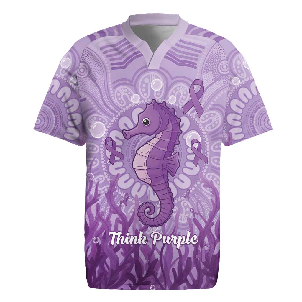 Australia Epilepsy Awareness Rugby Jersey Seahorse Think Purple Ribbon Aboriginal - Aussie Hoodie