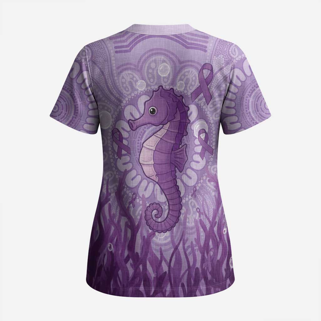 Australia Epilepsy Awareness Scrub Top Seahorse Think Purple Ribbon Aboriginal - Aussie Hoodie