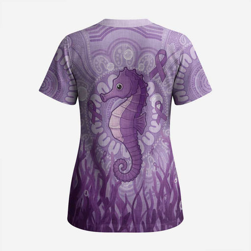 Australia Epilepsy Awareness Scrub Top Seahorse Think Purple Ribbon Aboriginal - Aussie Hoodie