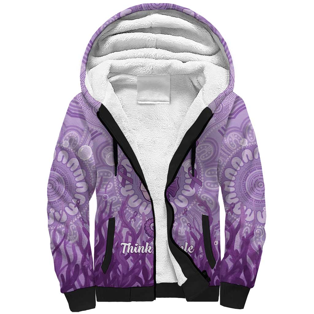 Australia Epilepsy Awareness Sherpa Hoodie Seahorse Think Purple Ribbon Aboriginal - Aussie Hoodie