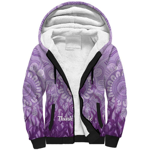 Australia Epilepsy Awareness Sherpa Hoodie Seahorse Think Purple Ribbon Aboriginal - Aussie Hoodie
