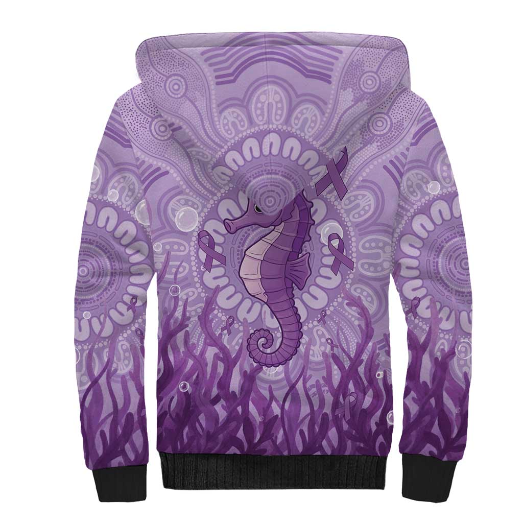 Australia Epilepsy Awareness Sherpa Hoodie Seahorse Think Purple Ribbon Aboriginal - Aussie Hoodie