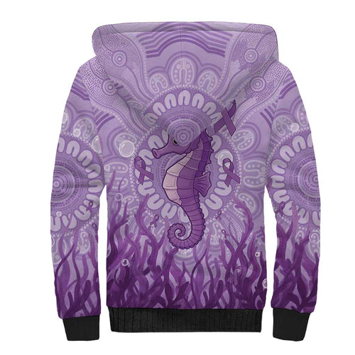 Australia Epilepsy Awareness Sherpa Hoodie Seahorse Think Purple Ribbon Aboriginal - Aussie Hoodie