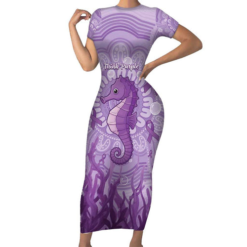 Australia Epilepsy Awareness Short Sleeve Bodycon Dress Seahorse Think Purple Ribbon Aboriginal - Aussie Hoodie