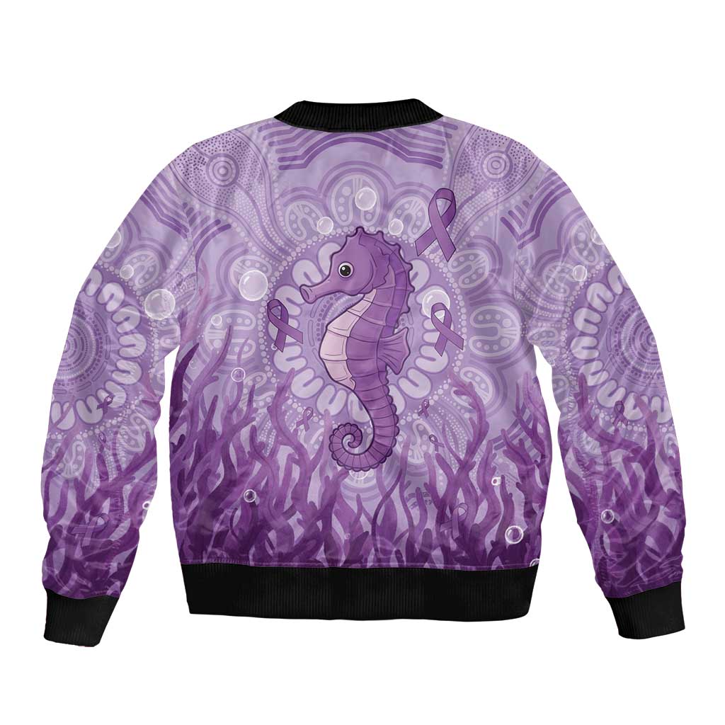 Australia Epilepsy Awareness Sleeve Zip Bomber Jacket Seahorse Think Purple Ribbon Aboriginal - Aussie Hoodie