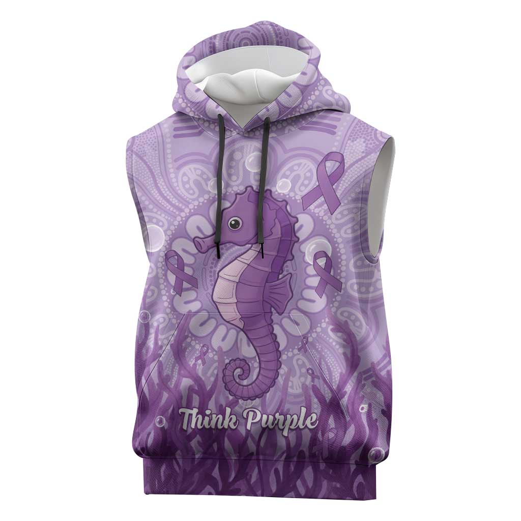 Australia Epilepsy Awareness Sleeveless Hoodie Seahorse Think Purple Ribbon Aboriginal - Aussie Hoodie