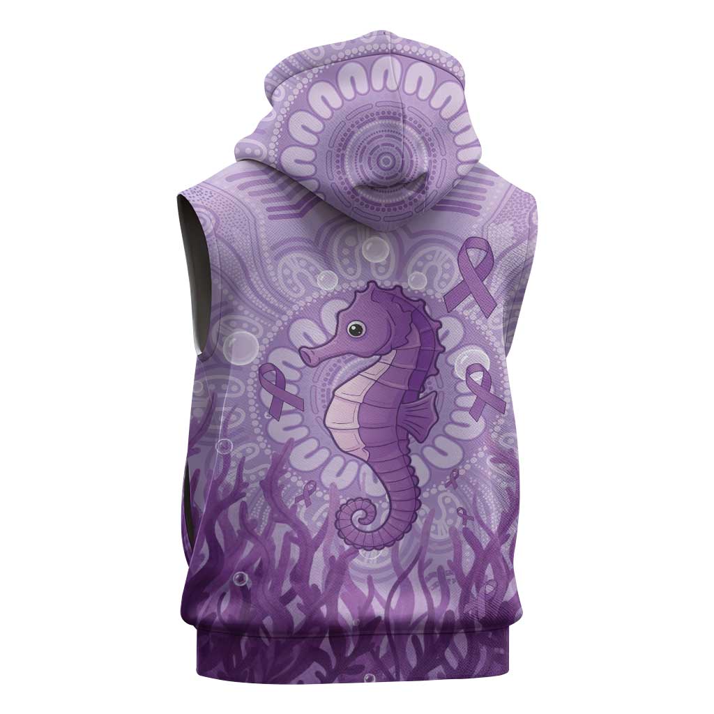 Australia Epilepsy Awareness Sleeveless Hoodie Seahorse Think Purple Ribbon Aboriginal - Aussie Hoodie
