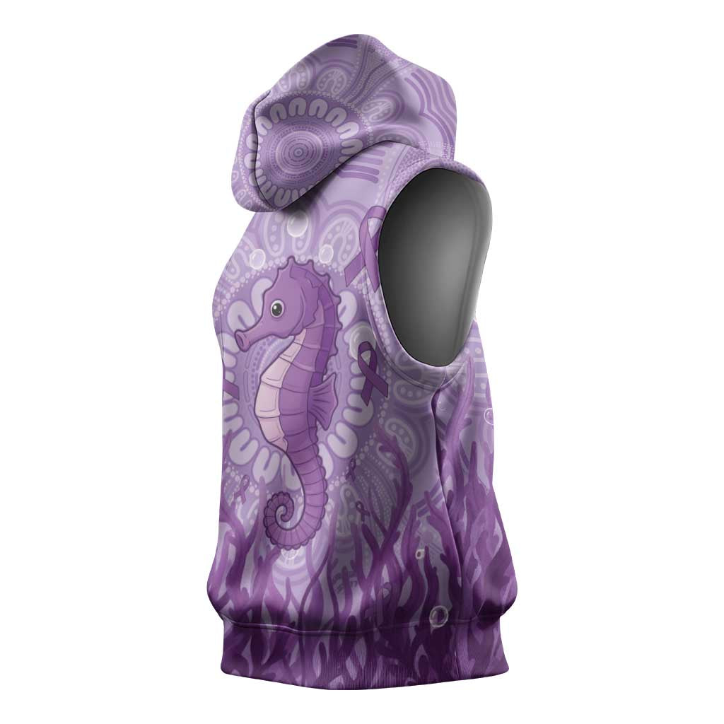Australia Epilepsy Awareness Sleeveless Hoodie Seahorse Think Purple Ribbon Aboriginal - Aussie Hoodie