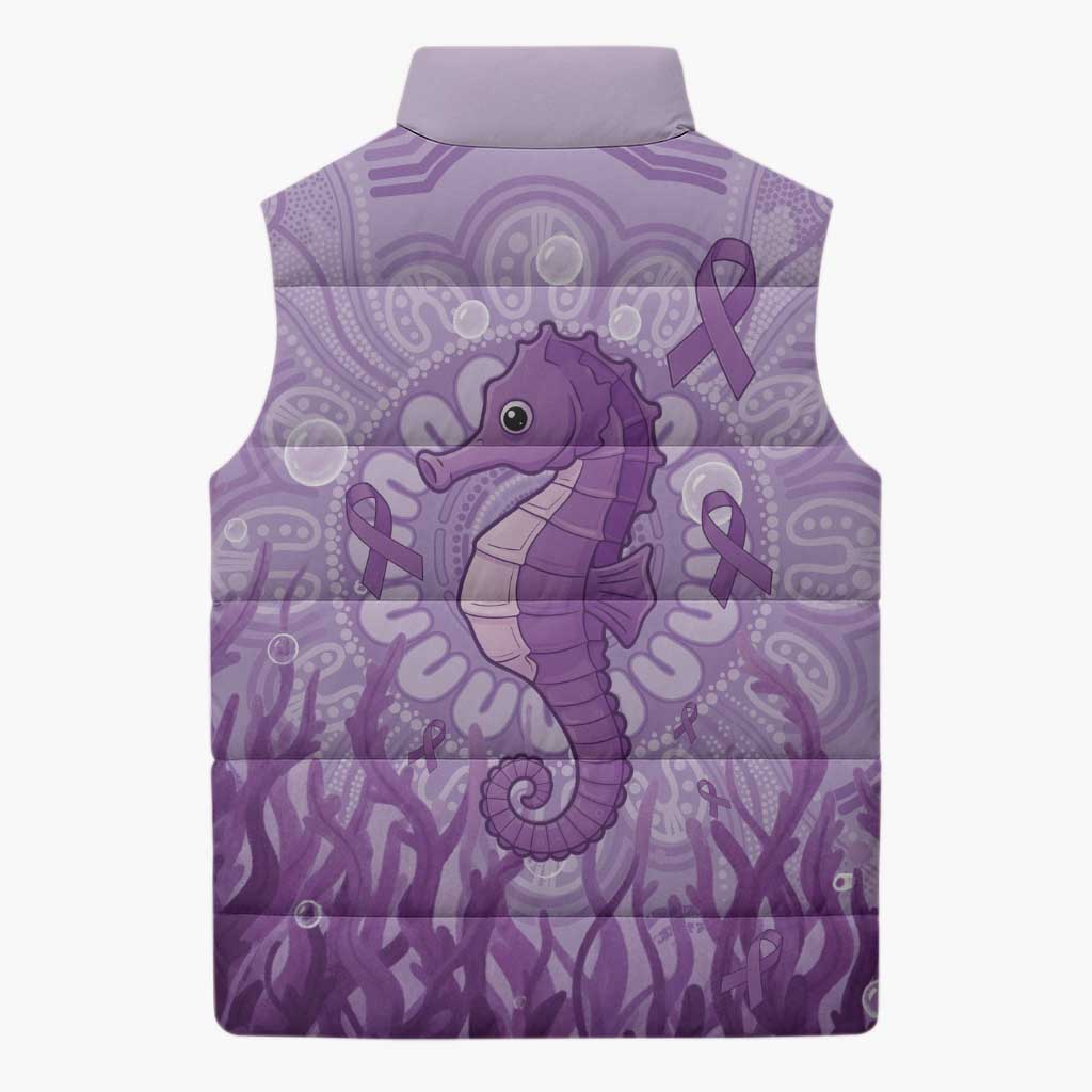Australia Epilepsy Awareness Sleeveless Puffer Jacket Seahorse Think Purple Ribbon Aboriginal - Aussie Hoodie