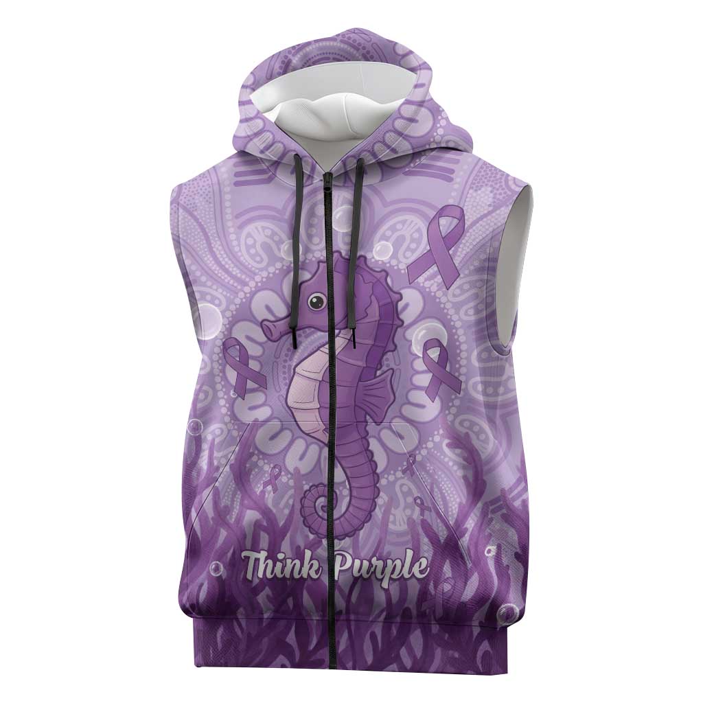 Australia Epilepsy Awareness Sleeveless Zip Hoodie Seahorse Think Purple Ribbon Aboriginal LT14