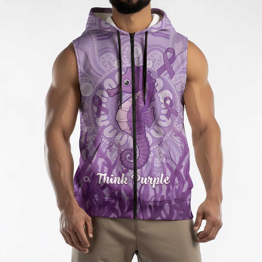 Australia Epilepsy Awareness Sleeveless Zip Hoodie Seahorse Think Purple Ribbon Aboriginal LT14