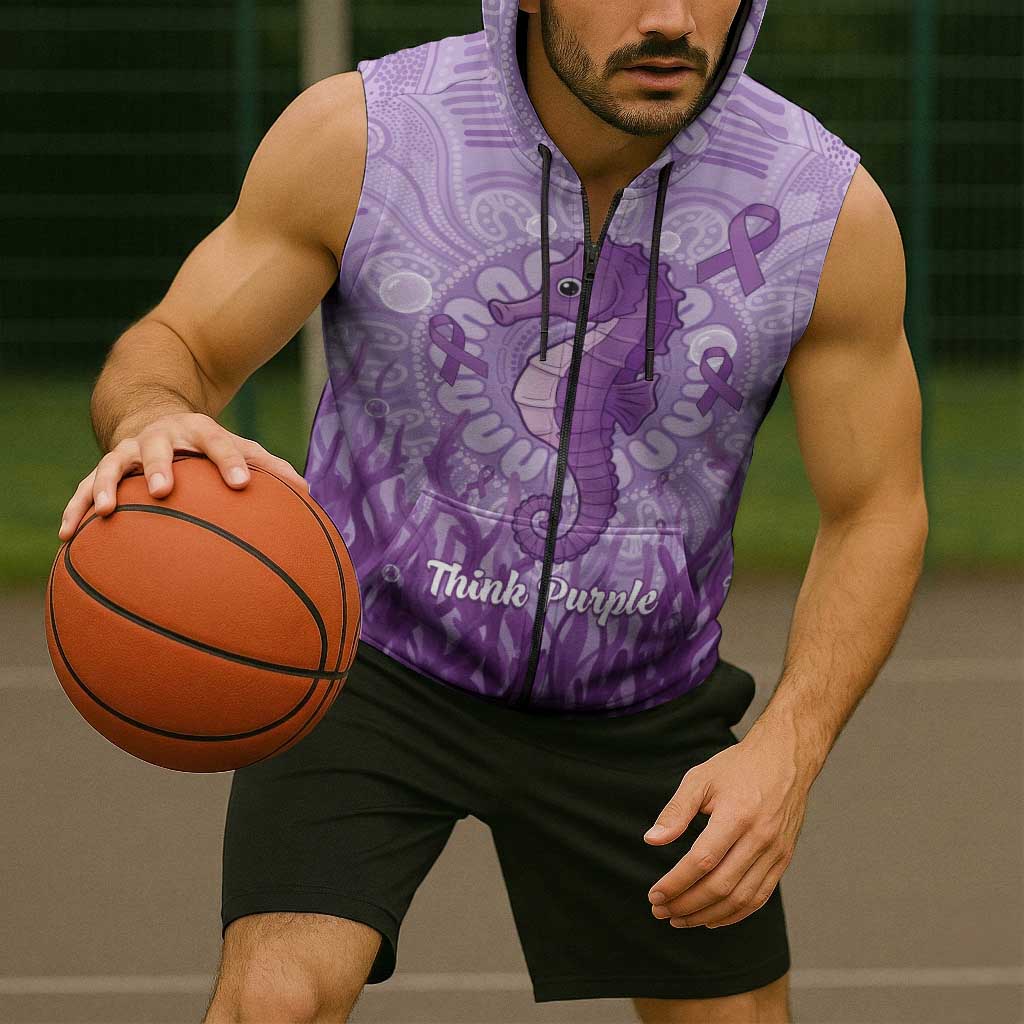 Australia Epilepsy Awareness Sleeveless Zip Hoodie Seahorse Think Purple Ribbon Aboriginal LT14
