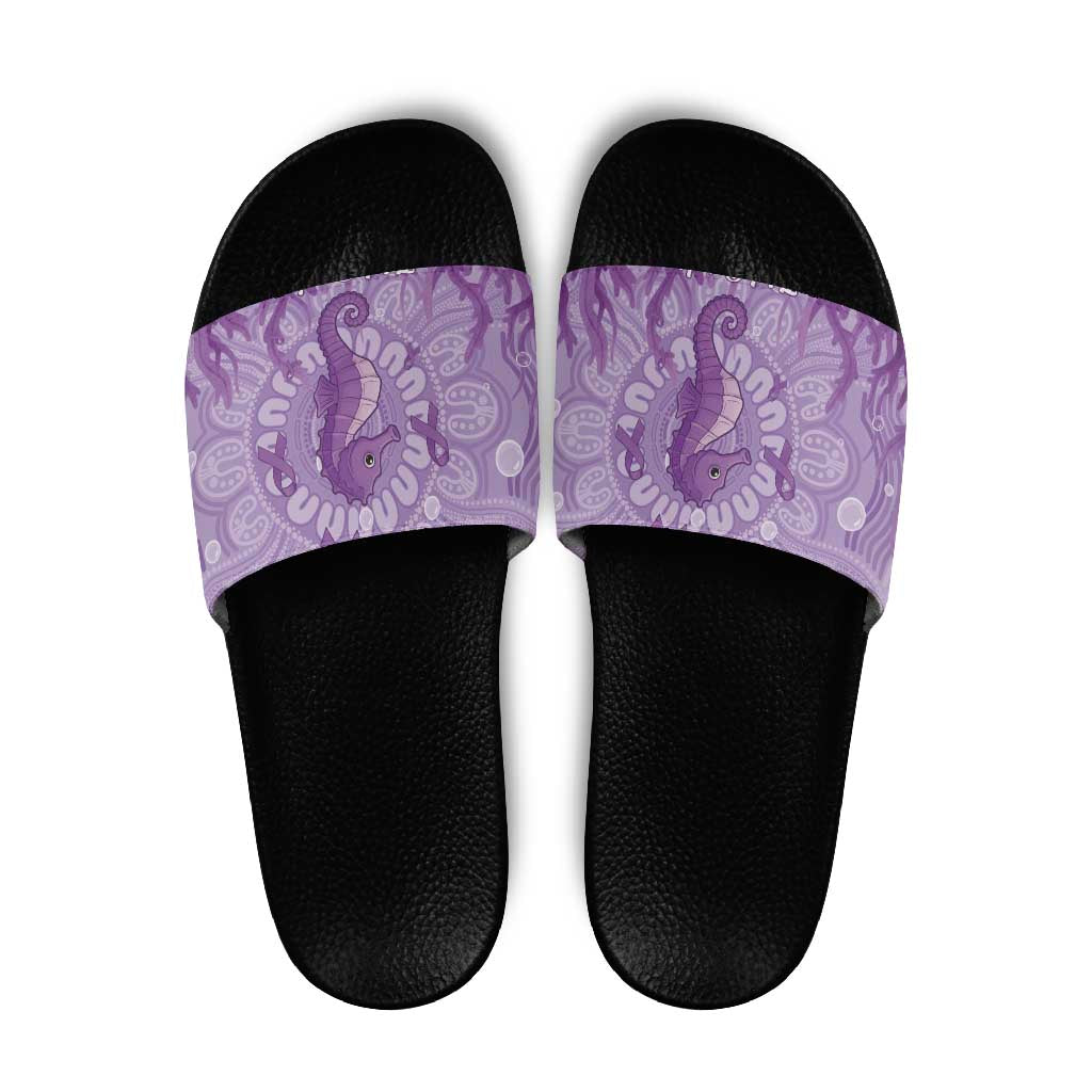 Australia Epilepsy Awareness Slide Sandals Seahorse Think Purple Ribbon Aboriginal - Aussie Hoodie