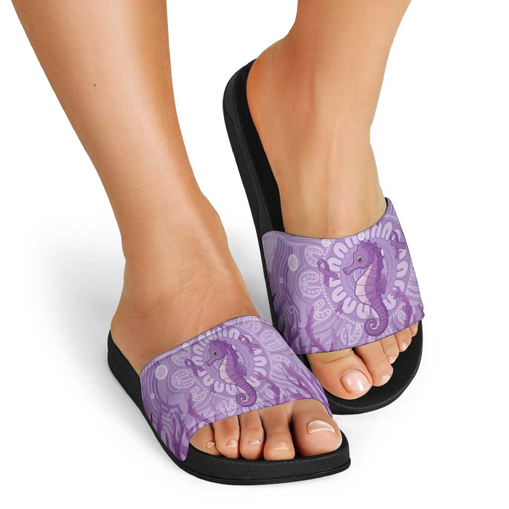 Australia Epilepsy Awareness Slide Sandals Seahorse Think Purple Ribbon Aboriginal - Aussie Hoodie