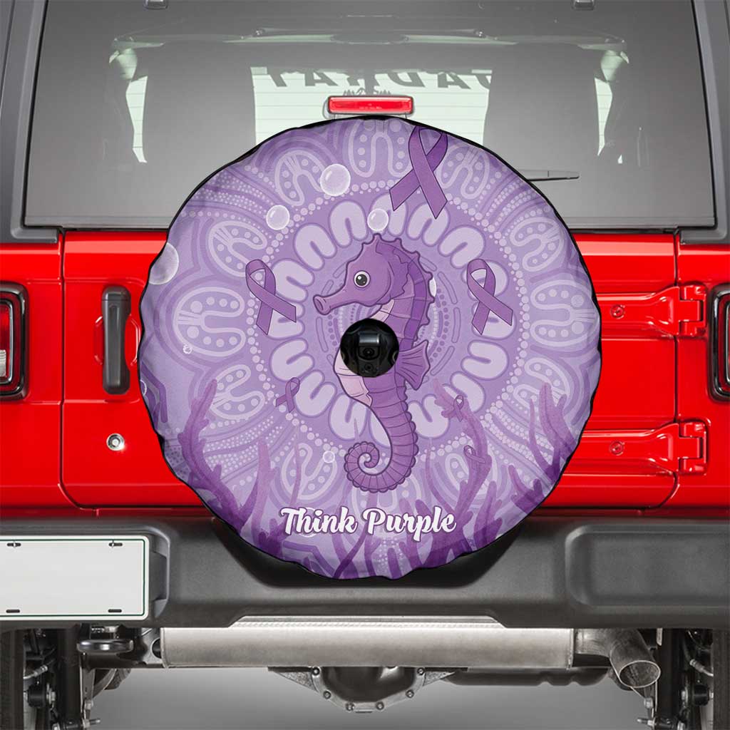Australia Epilepsy Awareness Spare Tire Cover Seahorse Think Purple Ribbon Aboriginal - Aussie Hoodie