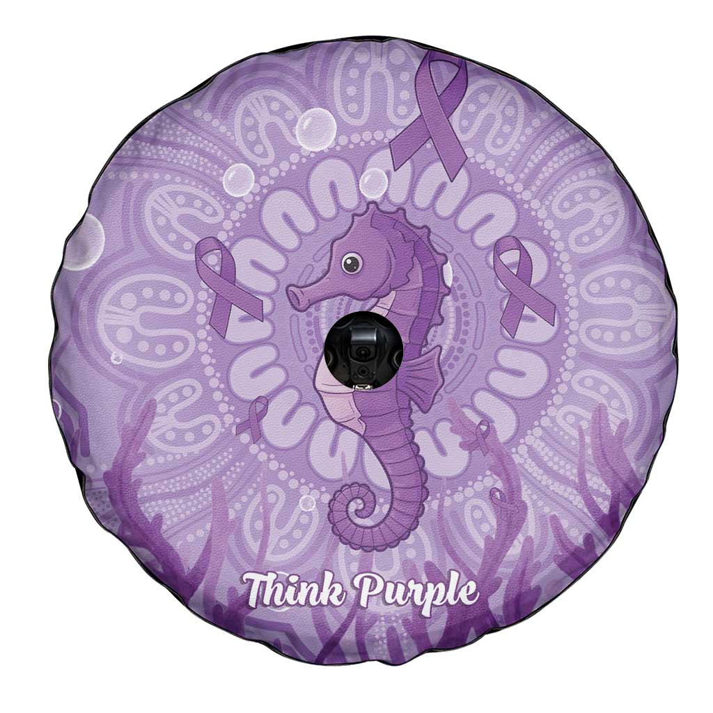 Australia Epilepsy Awareness Spare Tire Cover Seahorse Think Purple Ribbon Aboriginal - Aussie Hoodie