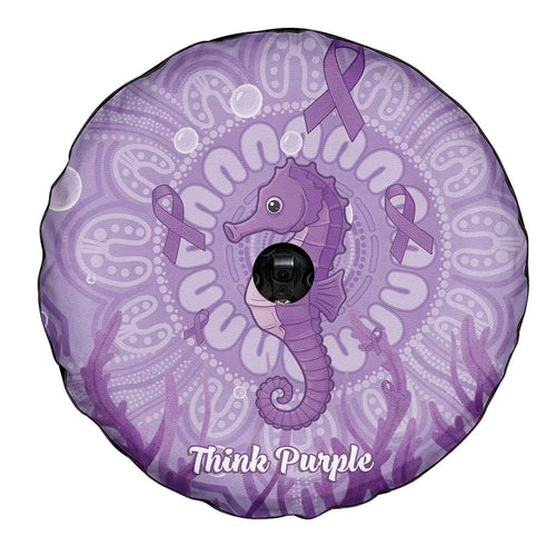 Australia Epilepsy Awareness Spare Tire Cover Seahorse Think Purple Ribbon Aboriginal - Aussie Hoodie